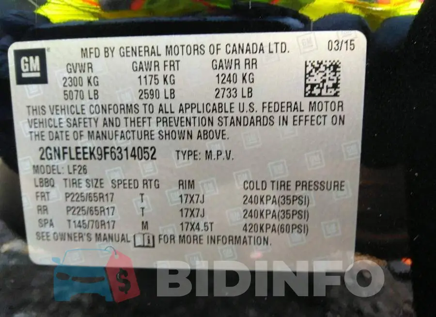 2GNFLEEK9F6314052 Photo# 9