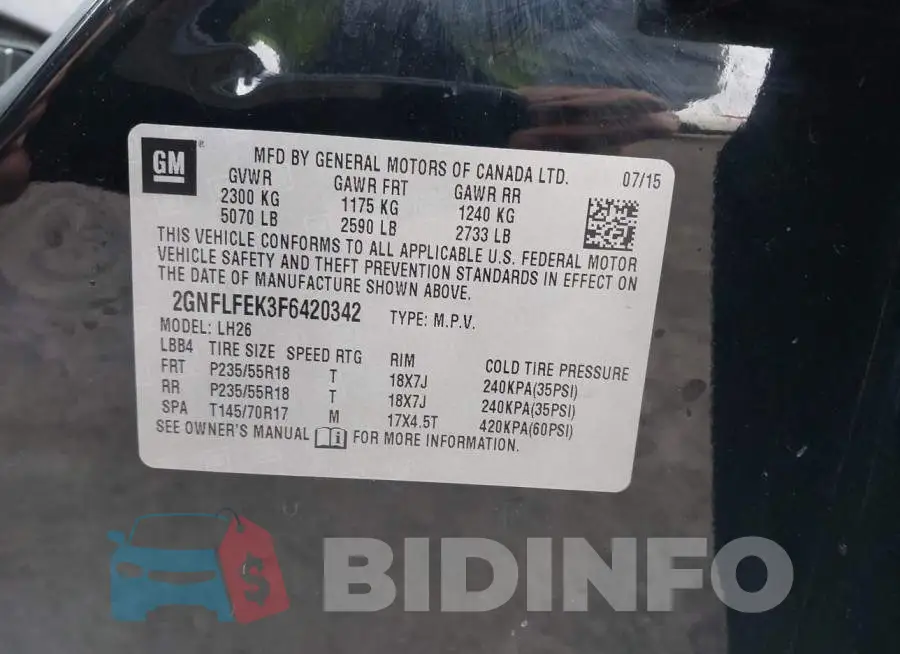 2GNFLFEK3F6420342 Photo# 9