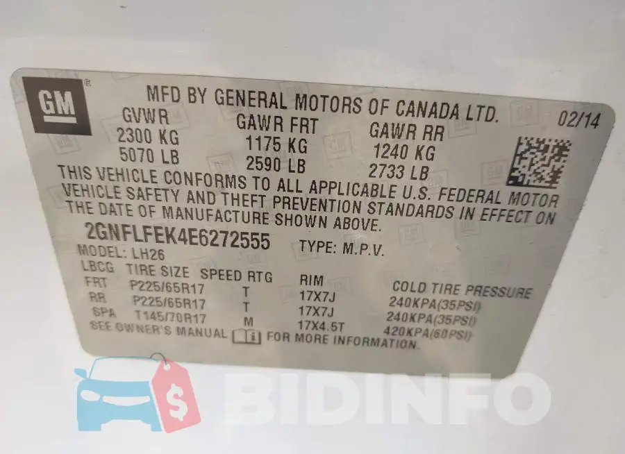 2GNFLFEK4E6272555 Photo# 9