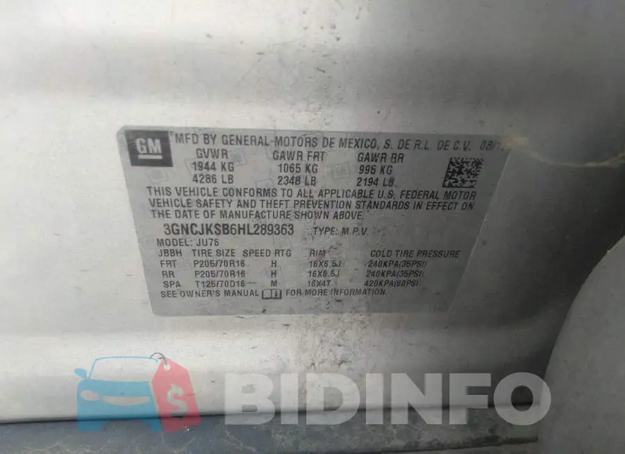 3GNCJKSB6HL289363 Photo# 9