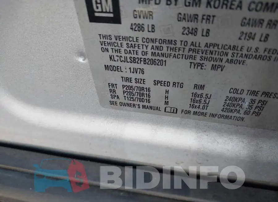 KL7CJLSB2FB206201 Photo# 9