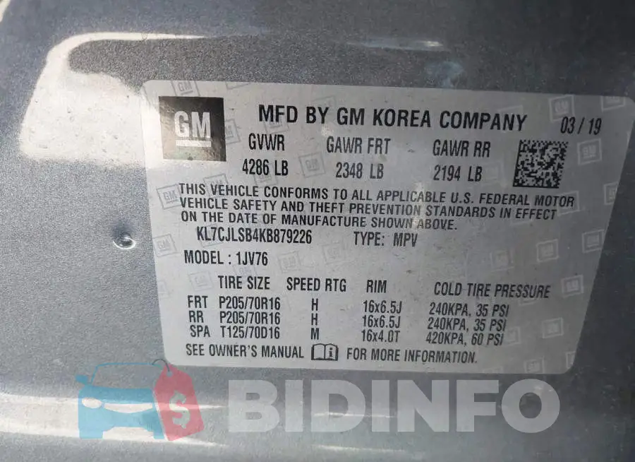 KL7CJLSB4KB879226 Photo# 9