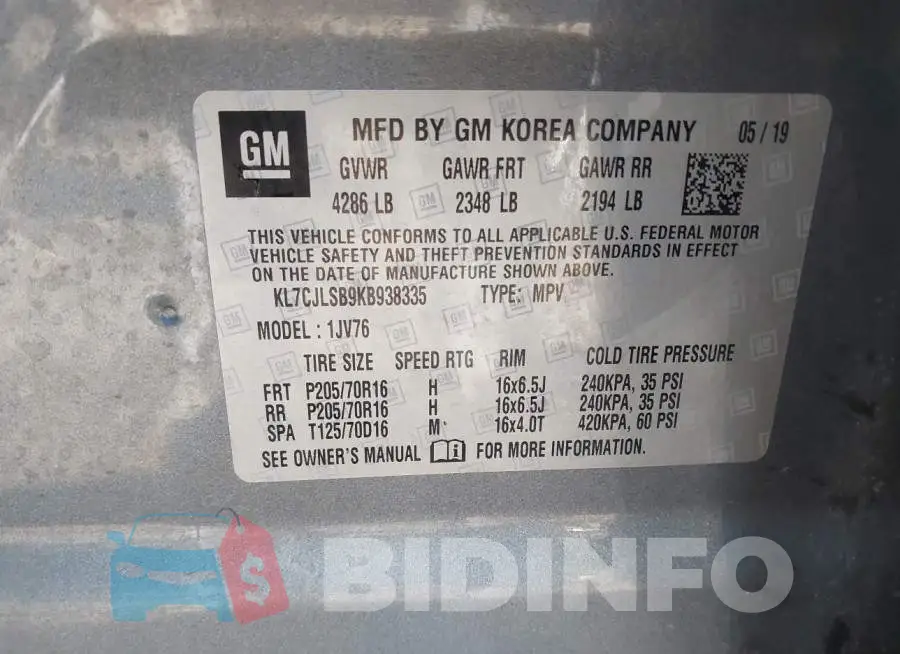 KL7CJLSB9KB938335 Photo# 9