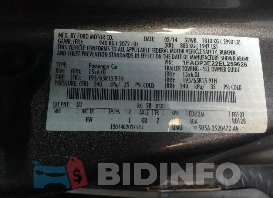 1FADP3E22EL259626 Photo# 9