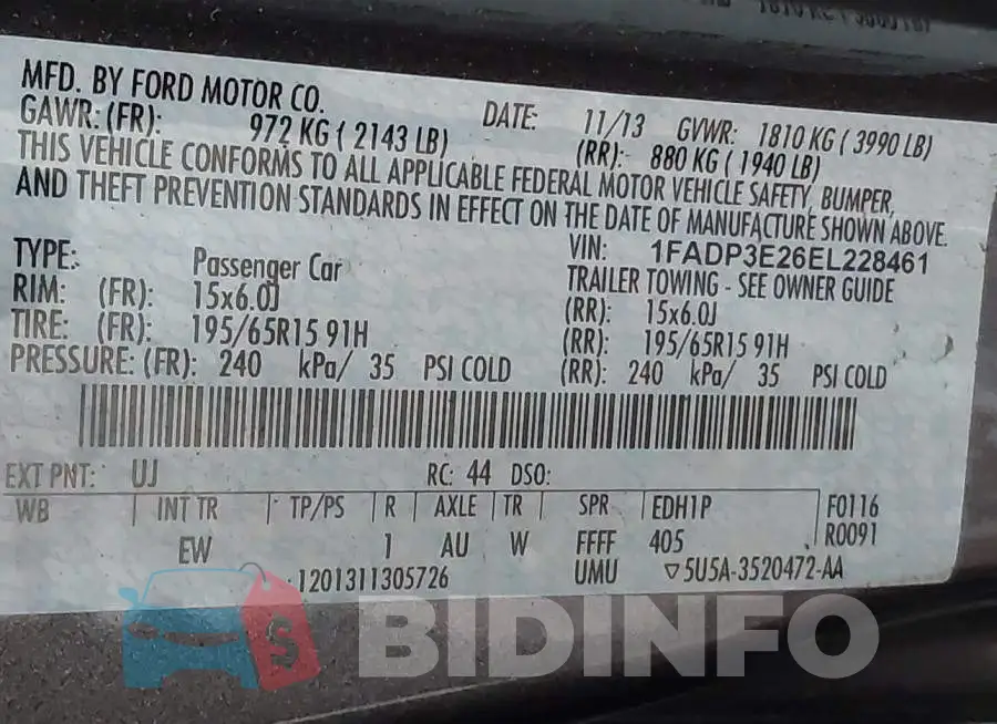 1FADP3E26EL228461 Photo# 9