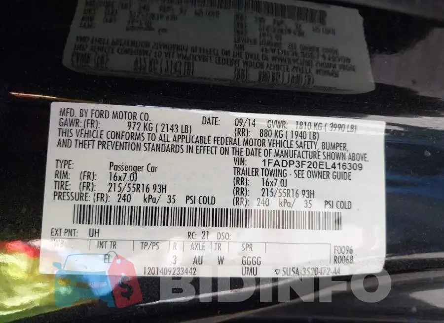 1FADP3F20EL416309 Photo# 9