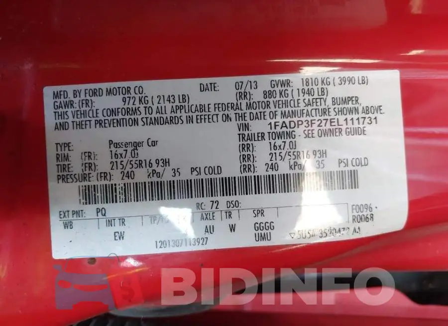 1FADP3F27EL111731 Photo# 9