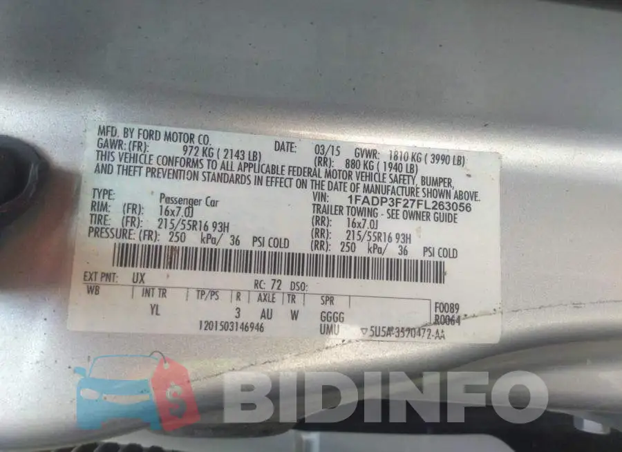 1FADP3F27FL263056 Photo# 9