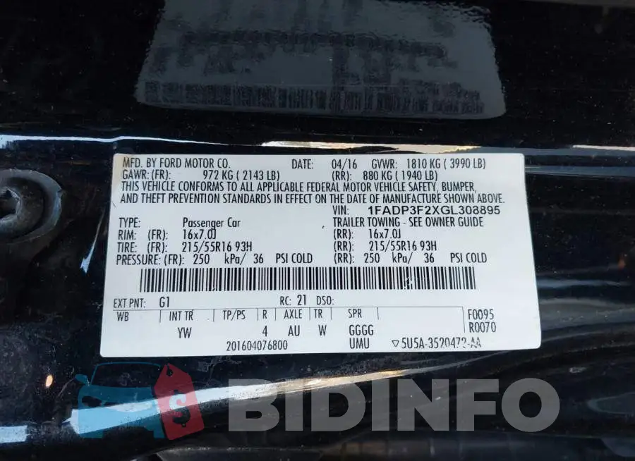 1FADP3F2XGL308895 Photo# 9