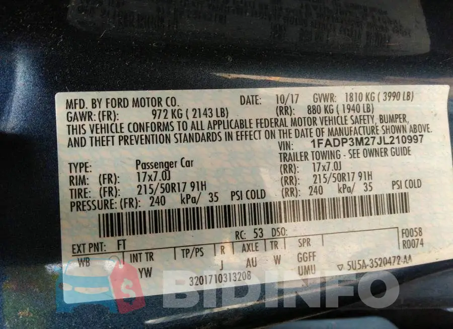 1FADP3M27JL210997 Photo# 9