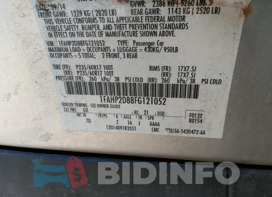 1FAHP2D88FG121052 Photo# 9