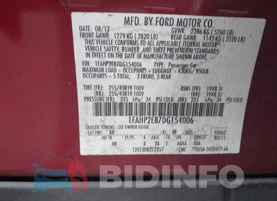 1FAHP2E87DG154006 Photo# 9