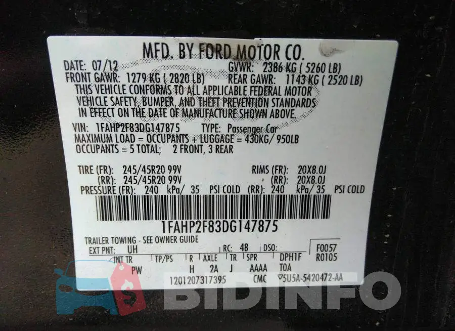 1FAHP2F83DG147875 Photo# 9