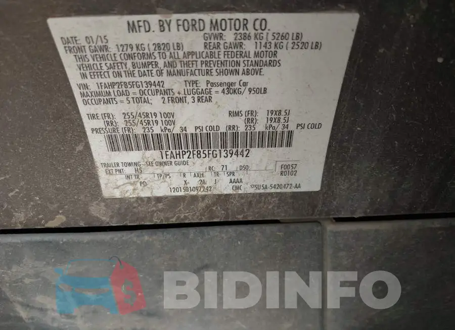 1FAHP2F85FG139442 Photo# 9