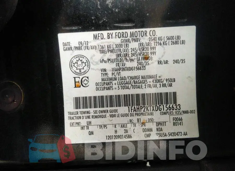 1FAHP2KTXDG156633 Photo# 9