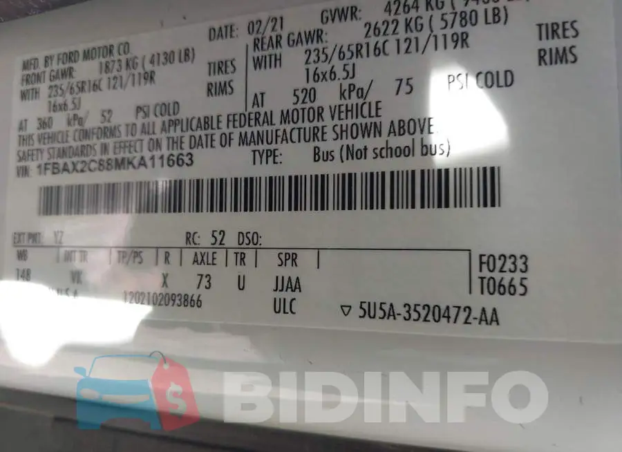 1FBAX2C88MKA11663 Photo# 9
