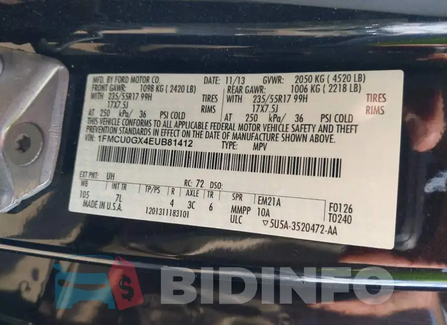 1FMCU0GX4EUB81412 Photo# 9