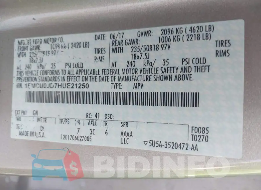 1FMCU0JD7HUE21250 Photo# 9