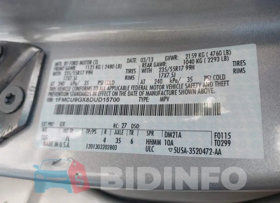 1FMCU9GX8DUD15700 Photo# 9