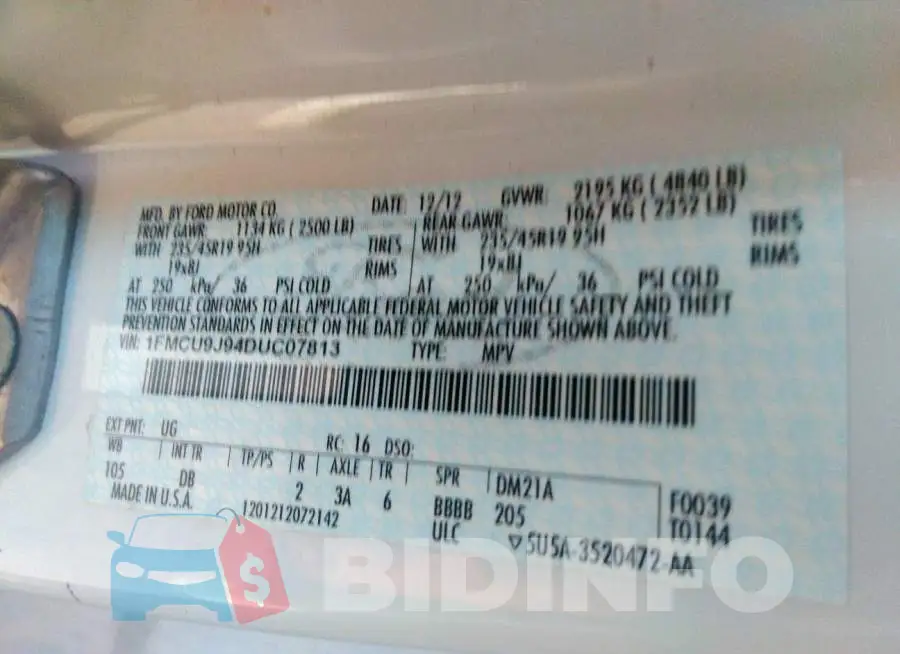 1FMCU9J94DUC07813 Photo# 9