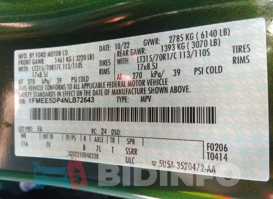 1FMEE5DP4NLB72643 Photo# 9