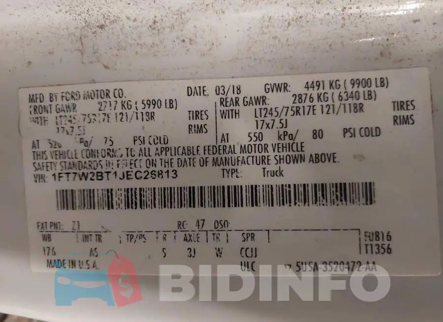 1FT7W2BT1JEC26813 Photo# 9