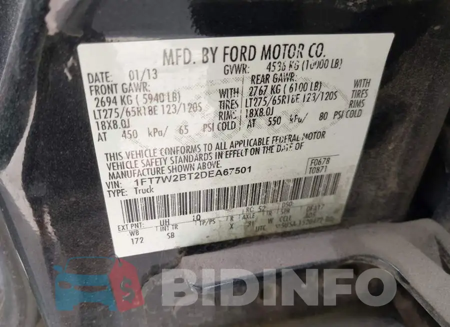1FT7W2BT2DEA67501 Photo# 9