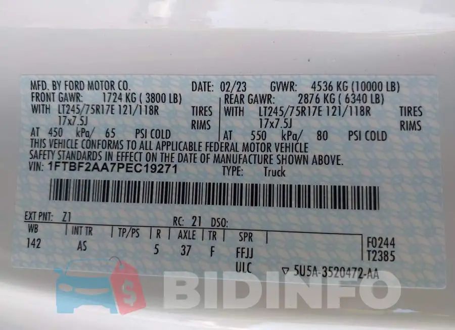 1FTBF2AA7PEC19271 Photo# 9