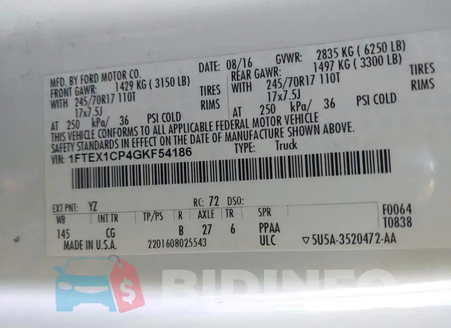 1FTEX1CP4GKF54186 Photo# 9