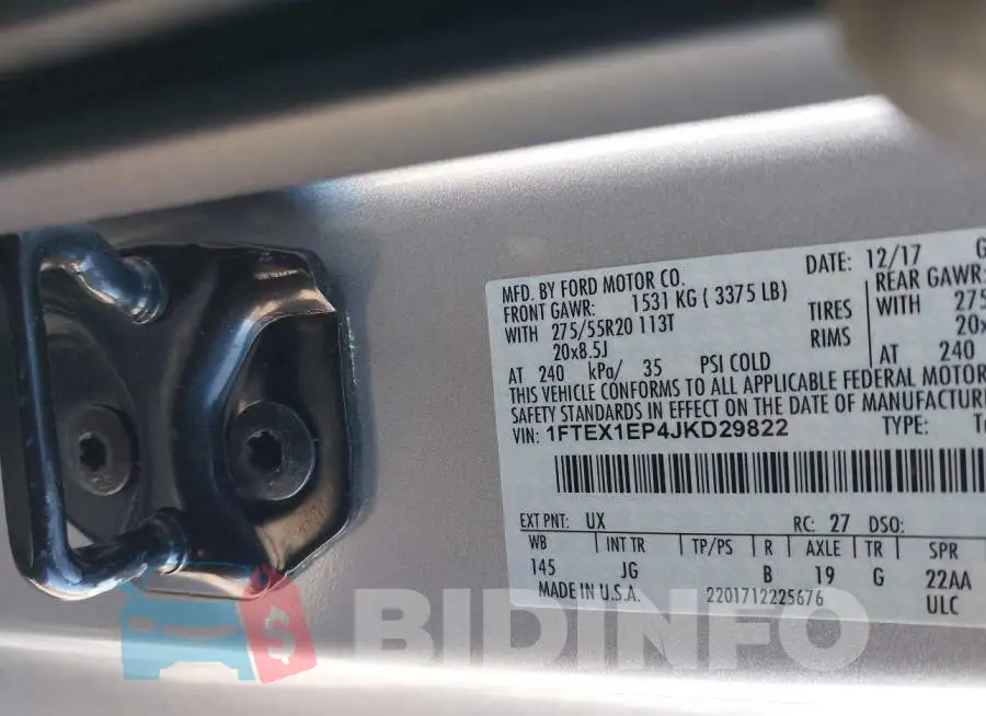 1FTEX1EP4JKD29822 Photo# 9