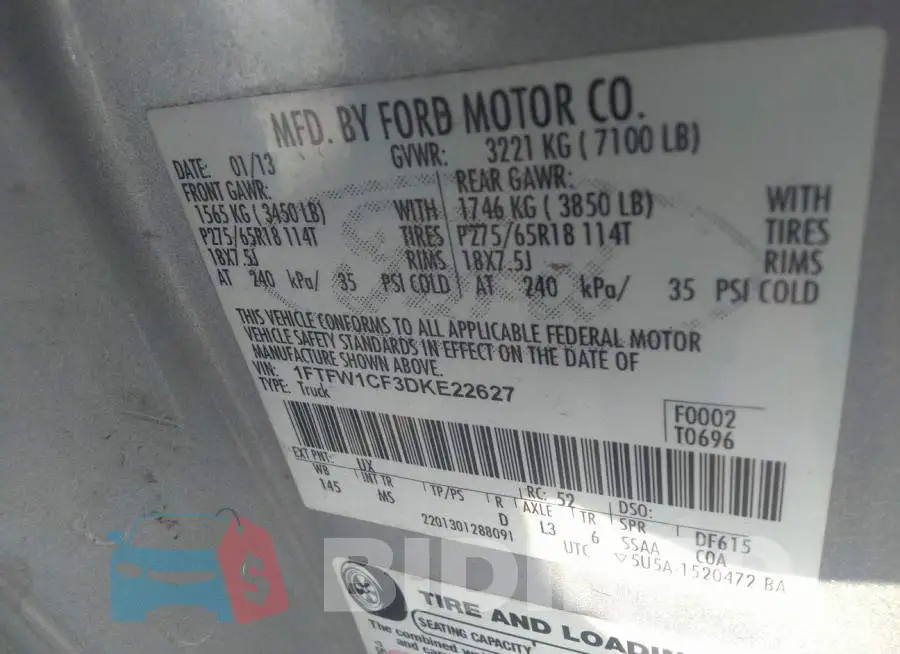 1FTFW1CF3DKE22627 Photo# 9