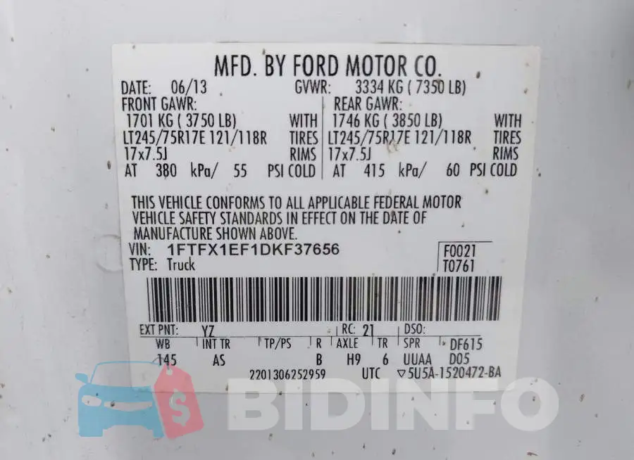 1FTFX1EF1DKF37656 Photo# 9