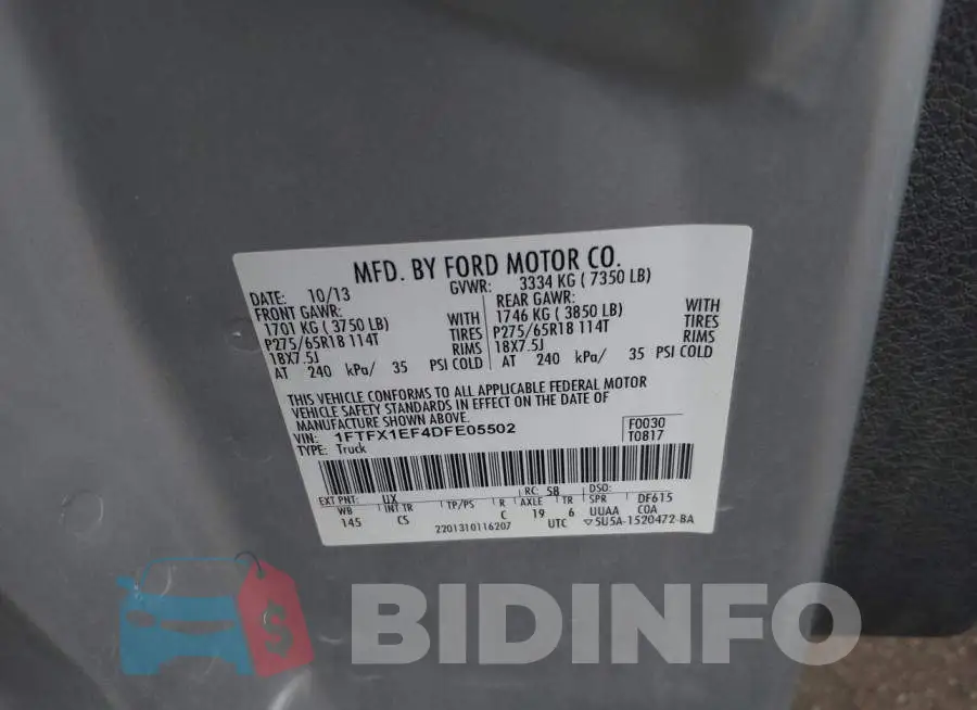 1FTFX1EF4DFE05502 Photo# 9