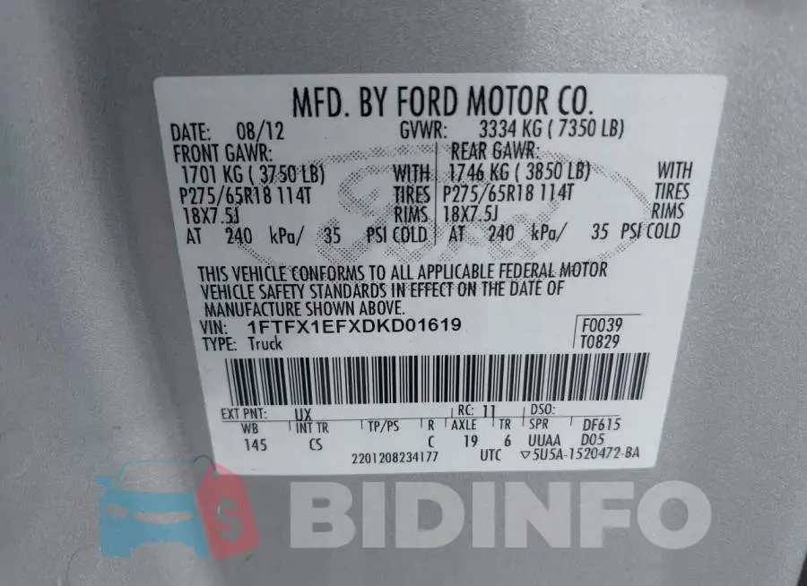 1FTFX1EFXDKD01619 Photo# 9