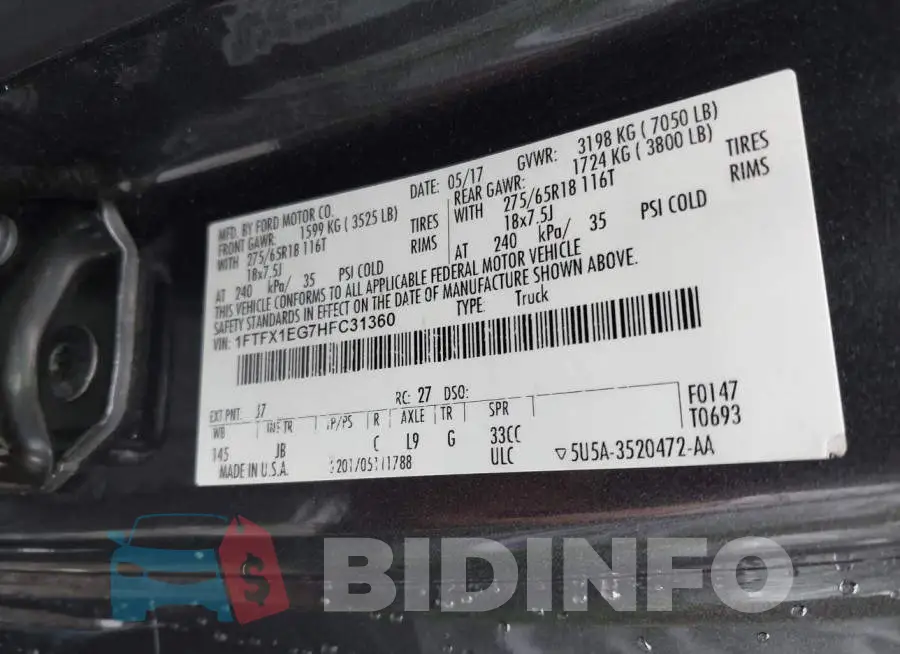 1FTFX1EG7HFC31360 Photo# 9