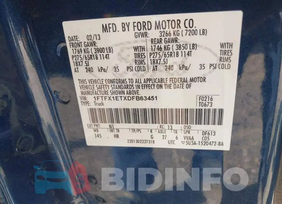 1FTFX1ETXDFB63451 Photo# 9