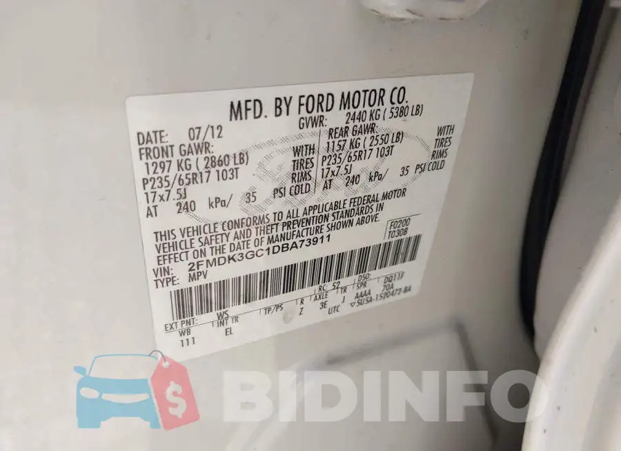 2FMDK3GC1DBA73911 Photo# 9