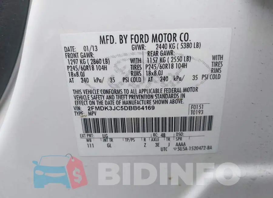 2FMDK3JC5DBB64169 Photo# 9