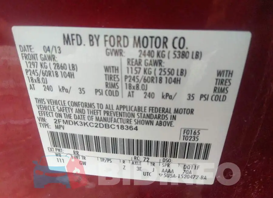 2FMDK3KC2DBC18364 Photo# 9