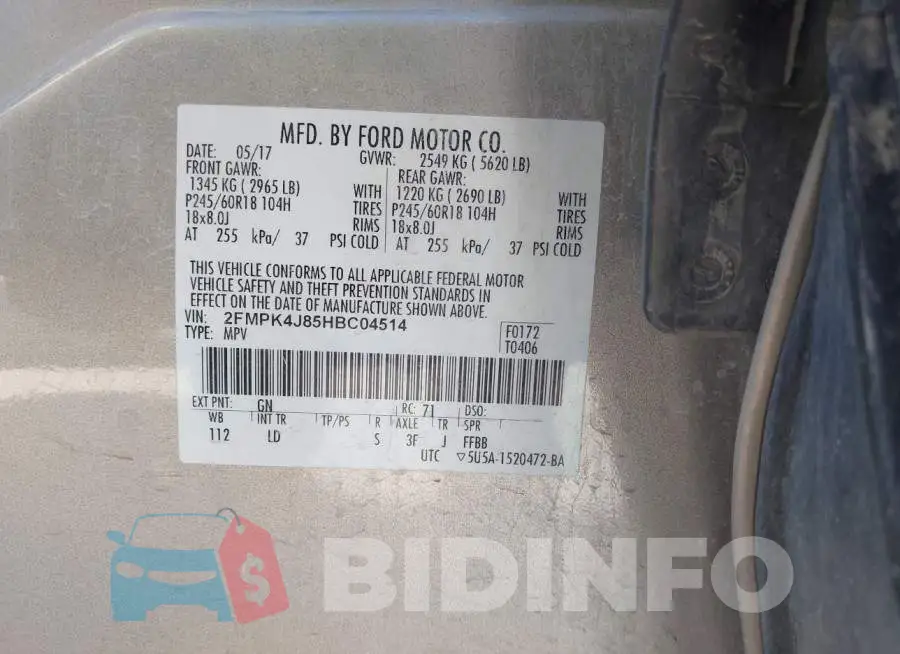 2FMPK4J85HBC04514 Photo# 9