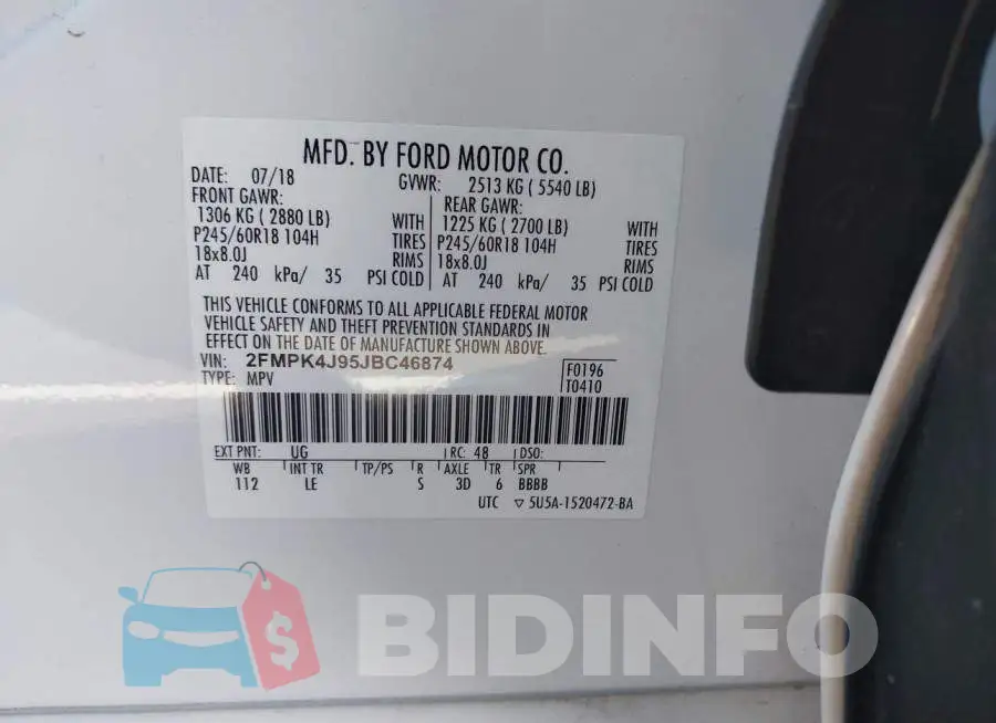 2FMPK4J95JBC46874 Photo# 9