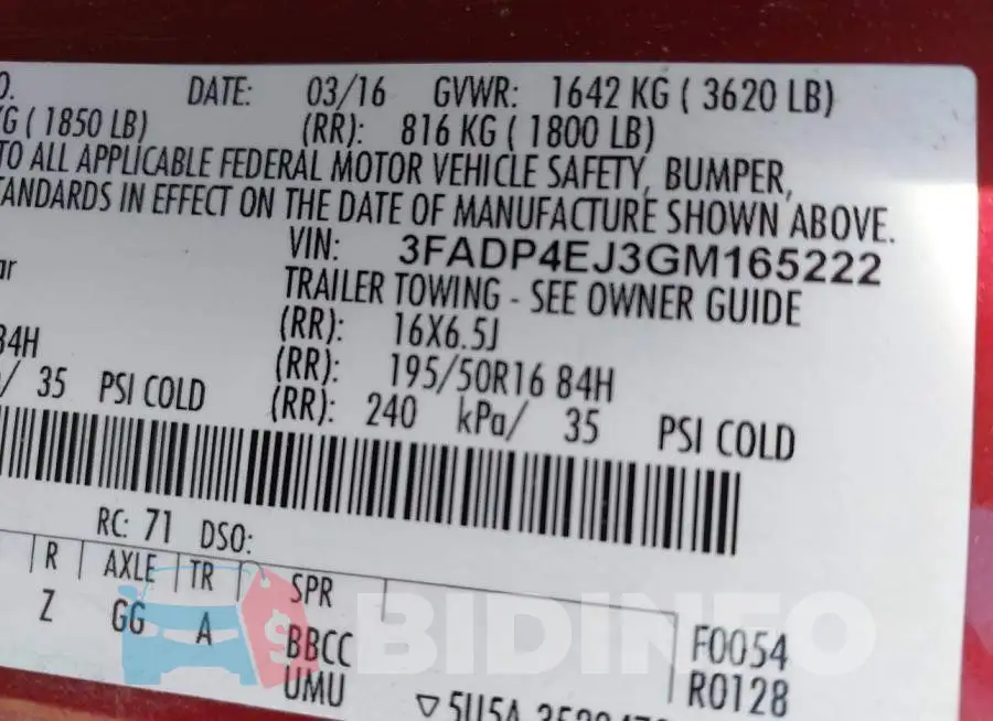 3FADP4EJ3GM165222 Photo# 9