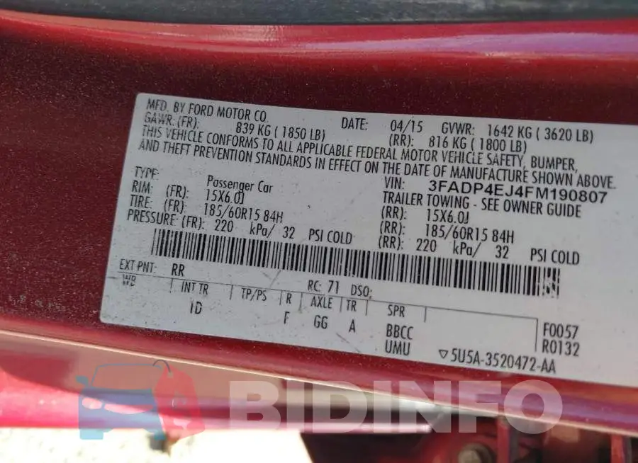 3FADP4EJ4FM190807 Photo# 9