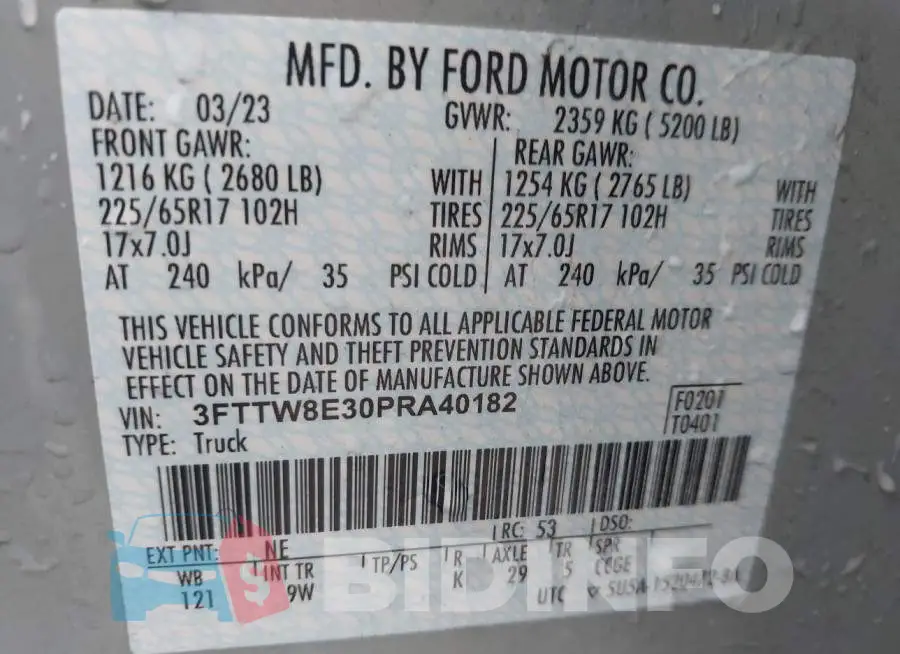 3FTTW8E30PRA40182 Photo# 9