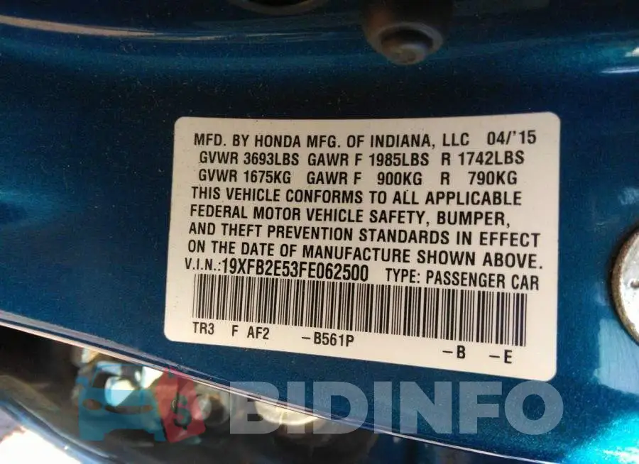 19XFB2E53FE062500 Photo# 9