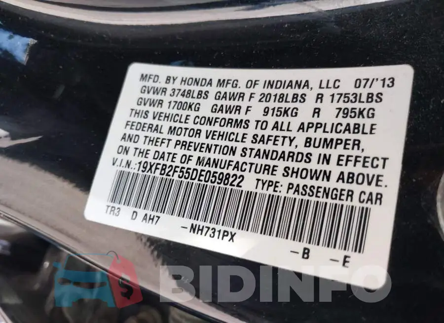 19XFB2F55DE059822 Photo# 9