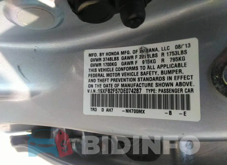 19XFB2F57DE074287 Photo# 9