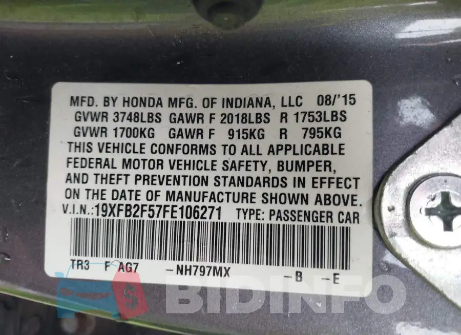 19XFB2F57FE106271 Photo# 9