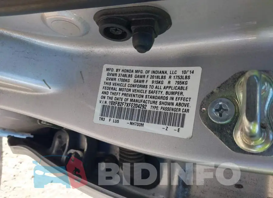 19XFB2F7XFE204292 Photo# 9