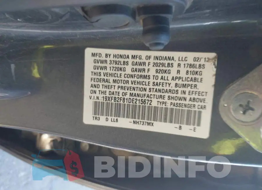 19XFB2F81DE215672 Photo# 9
